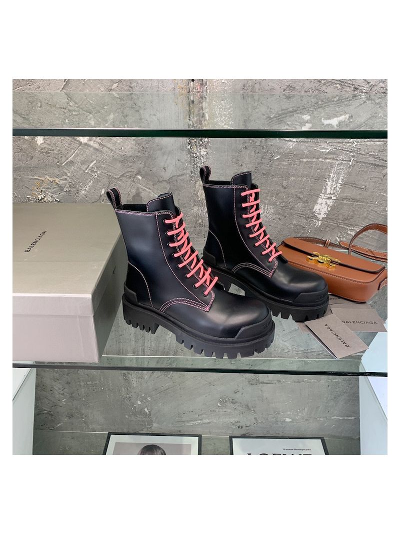Balenciaga Women's Strike 20mm Lace-up Boot In Black/ Fluo Pink 590974