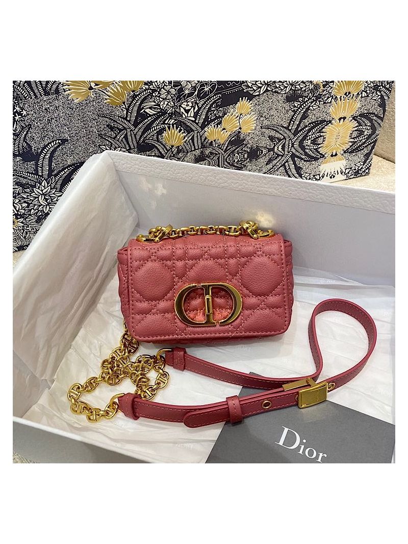 Dior Micro Caro Bag in Yarrow Pink Supple Cannage Calfskin S2022