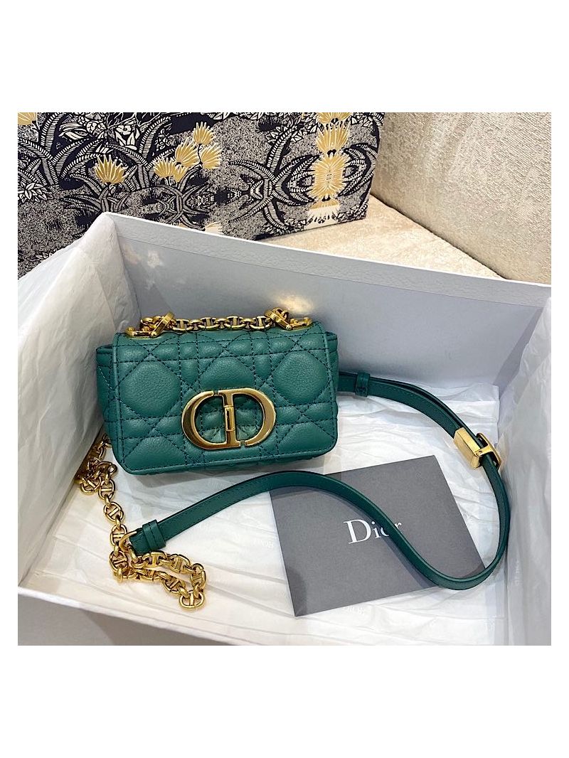 Dior Micro Caro Bag in Tundra Green Supple Cannage Calfskin S2022