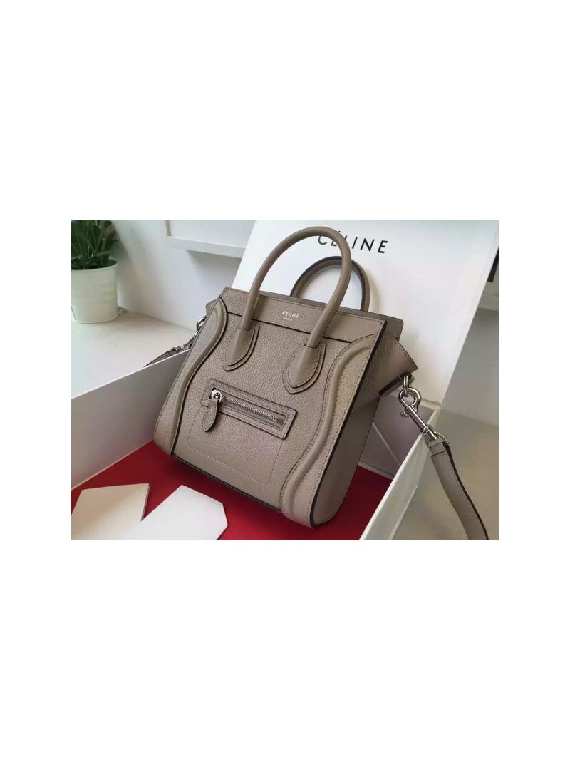 Céline Luggage Tote Drummed Calfskin Khaki