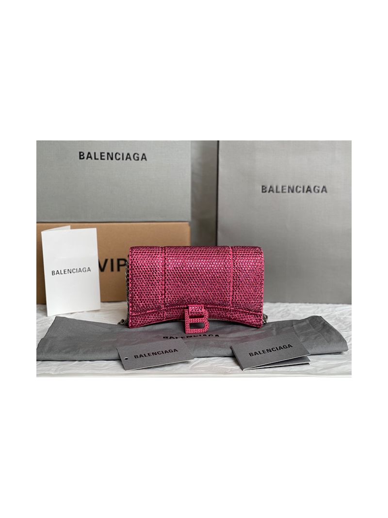 Balenciaga Hourglass Wallet On Chain With Rhinestones In Pink 656050 