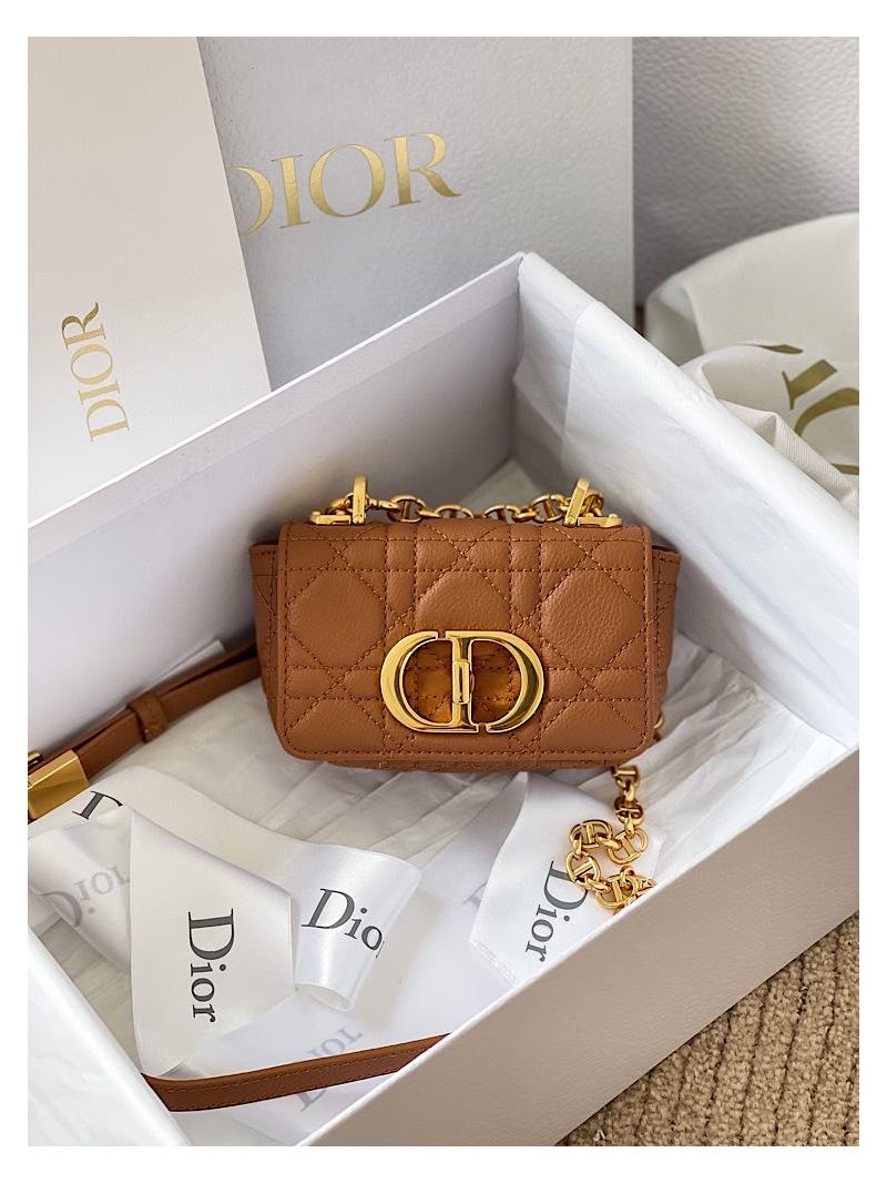 Dior Micro Caro Bag in Cognac Supple Cannage Calfskin S2022