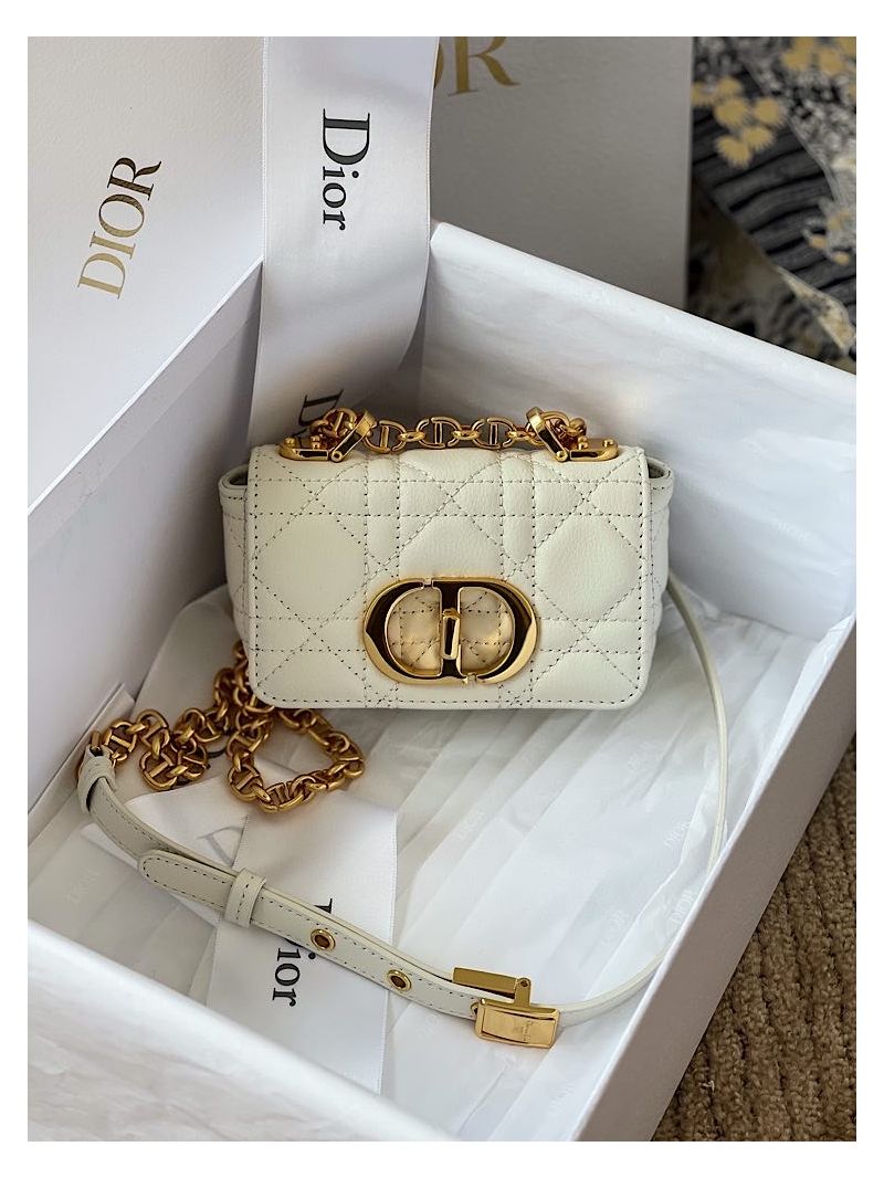Dior Micro Caro Bag in White Supple Cannage Calfskin S2022