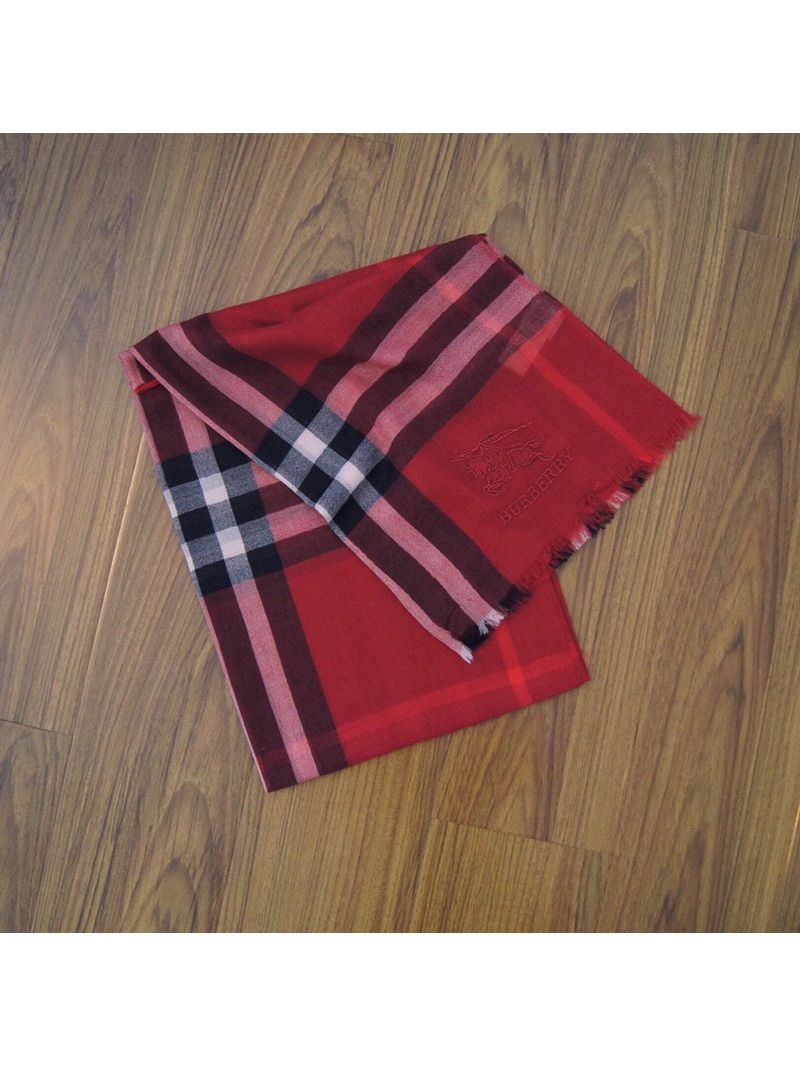 Burberry Lightweight Check Wool and Silk Scarf 37432321 Red