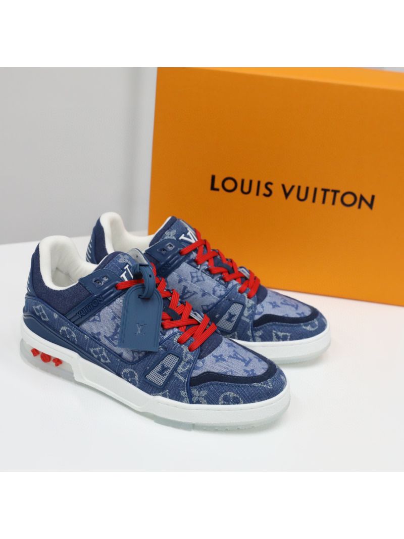 Louis Vuitton LV Trainer Sneaker Monogram Denim Blue Red 1A8UWW Male Female