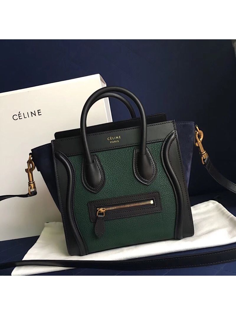 Céline Luggage Tote Calfskin Tricolour (Black, Green, Indigo)