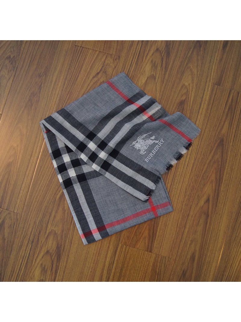 Burberry Lightweight Check Wool and Silk Scarf 37432321 Grey