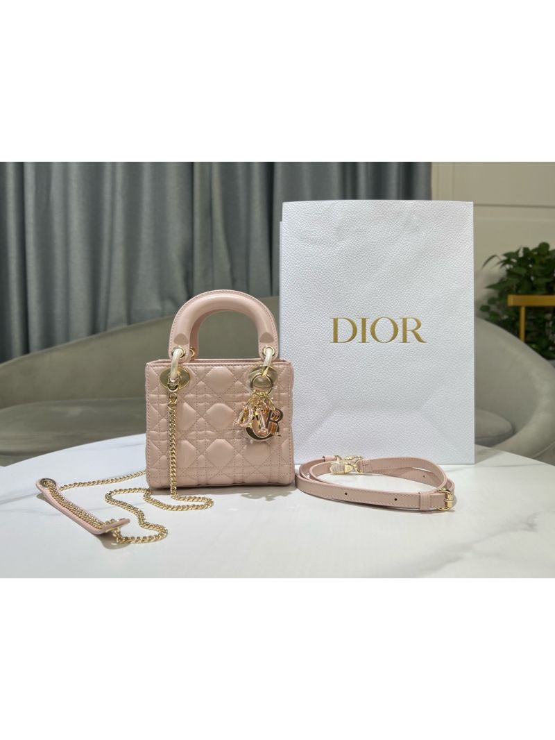 Dior Mini Lady Dior Bag with Tonal Resin Charms Cannage Lambskin M0505O Powder Pink
