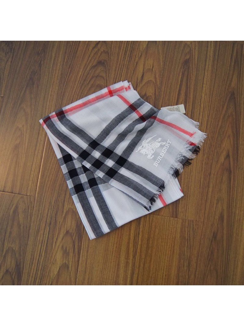 Burberry Lightweight Check Wool and Silk Scarf 37432321 White