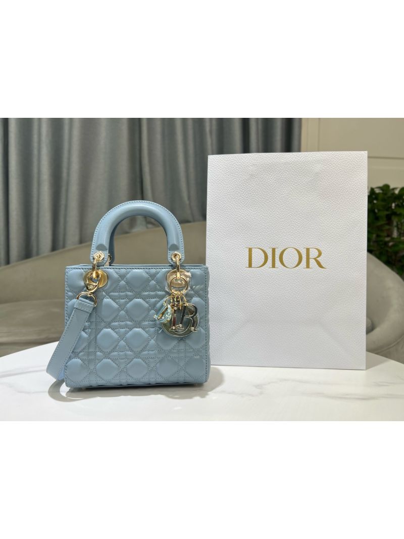 Dior Small Lady Dior Bag with Tonal Resin Charms Cannage Lambskin M0531O Sky Blue