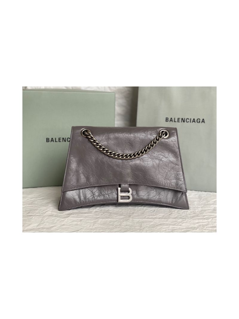 Balenciaga Crush Medium Chain Bag In Dark Grey Silver hardware Crushed Calfskin 716393