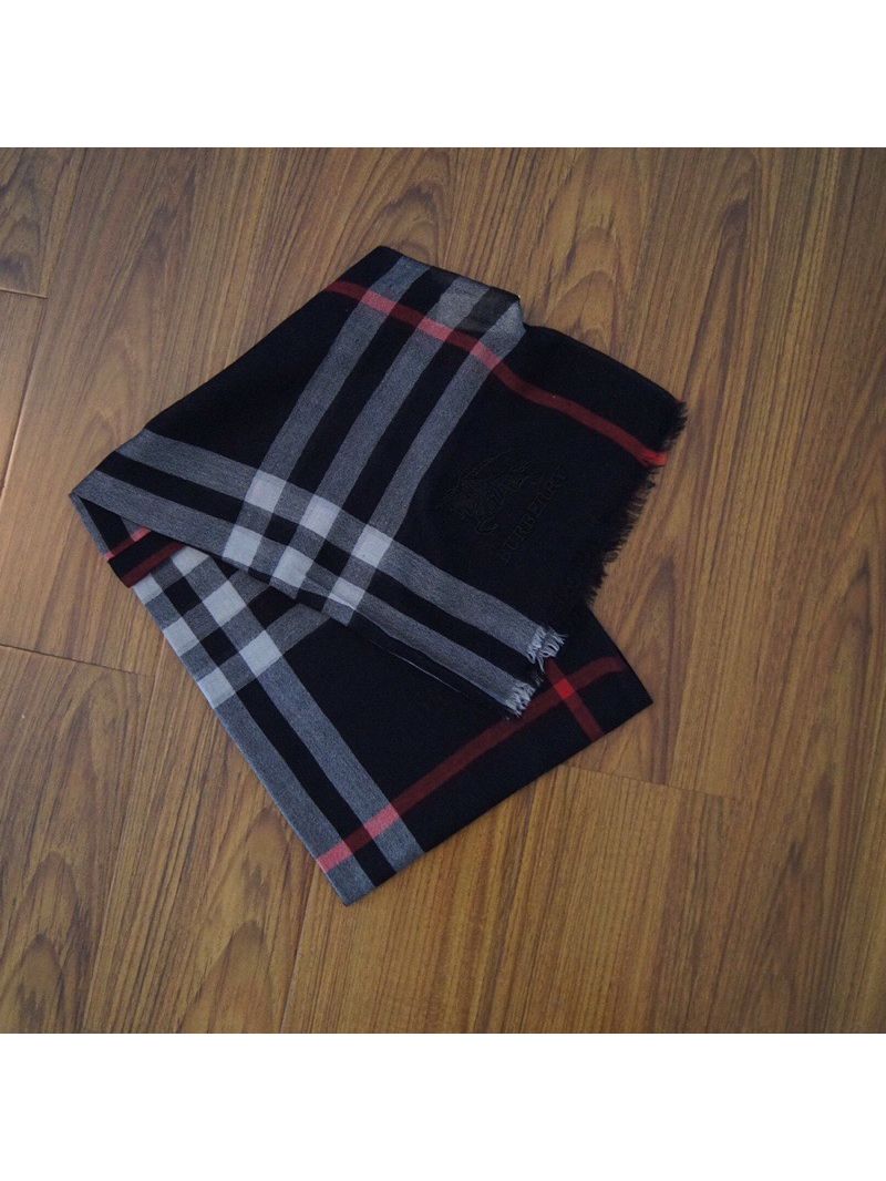 Burberry Lightweight Check Wool and Silk Scarf 37432321 Black