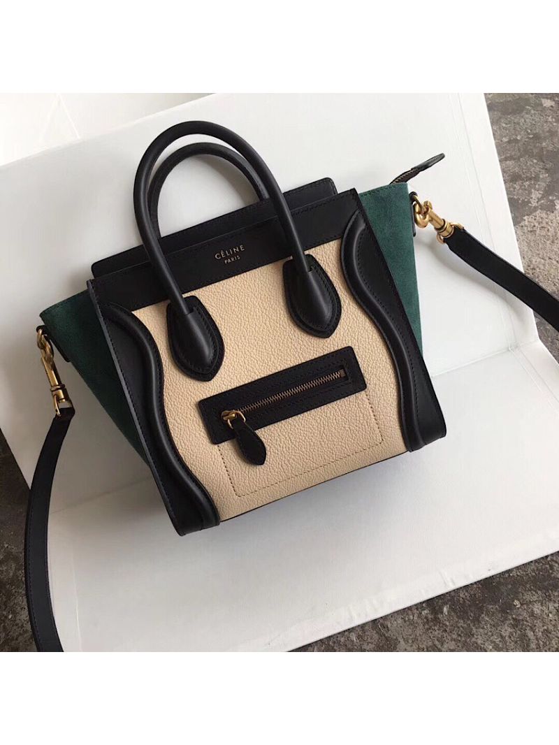 Céline Luggage Tote Calfskin Tricolour (Black, Green, Beige)