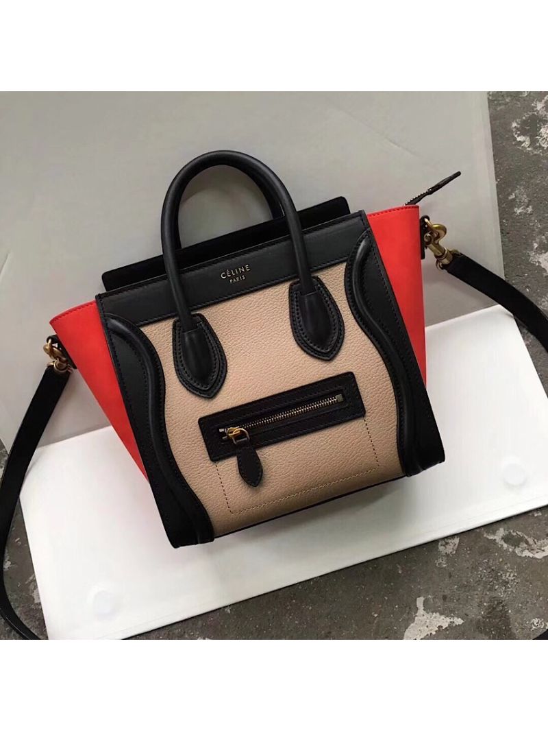 Céline Luggage Tote Calfskin Tricolour (Black, Orange, Beige)