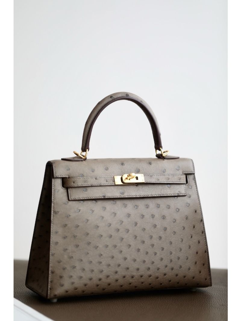 Hermès Kelly Ostrich Leather in Etude