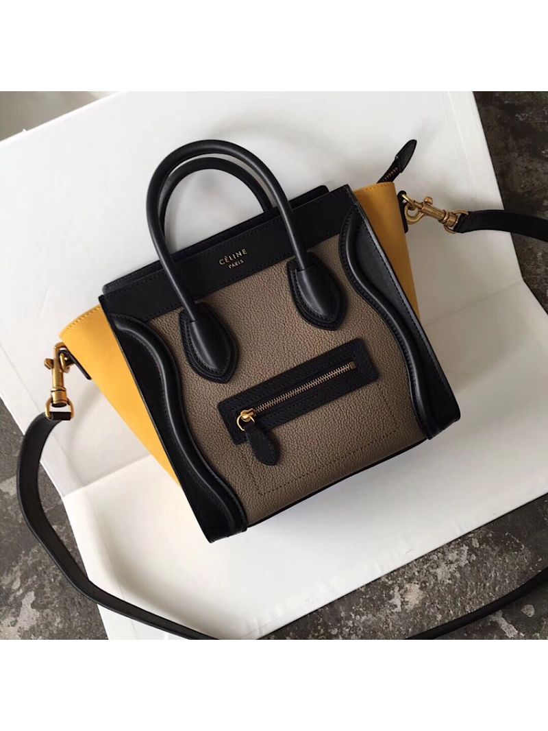 Céline Luggage Tote Calfskin Tricolour (Black, Grey, Yellow)