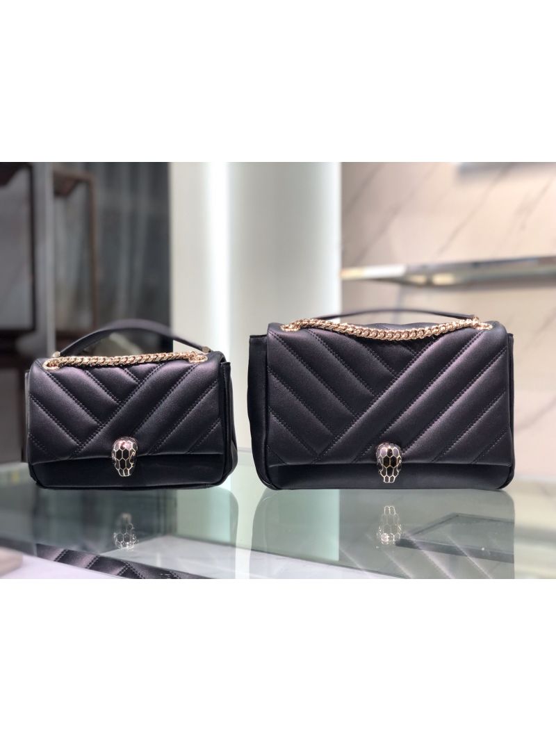 Bvlgari Serpenti Cabochon Medium Matelassé Leather Shoulder Bag 287983 Black