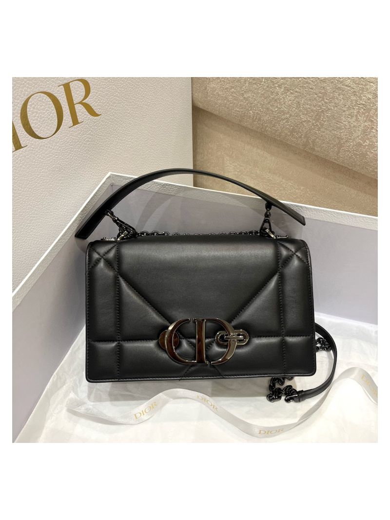 Dior 30 Montaigne Chain Bag With Handle in Black Maxicannage Lambskin M9215B