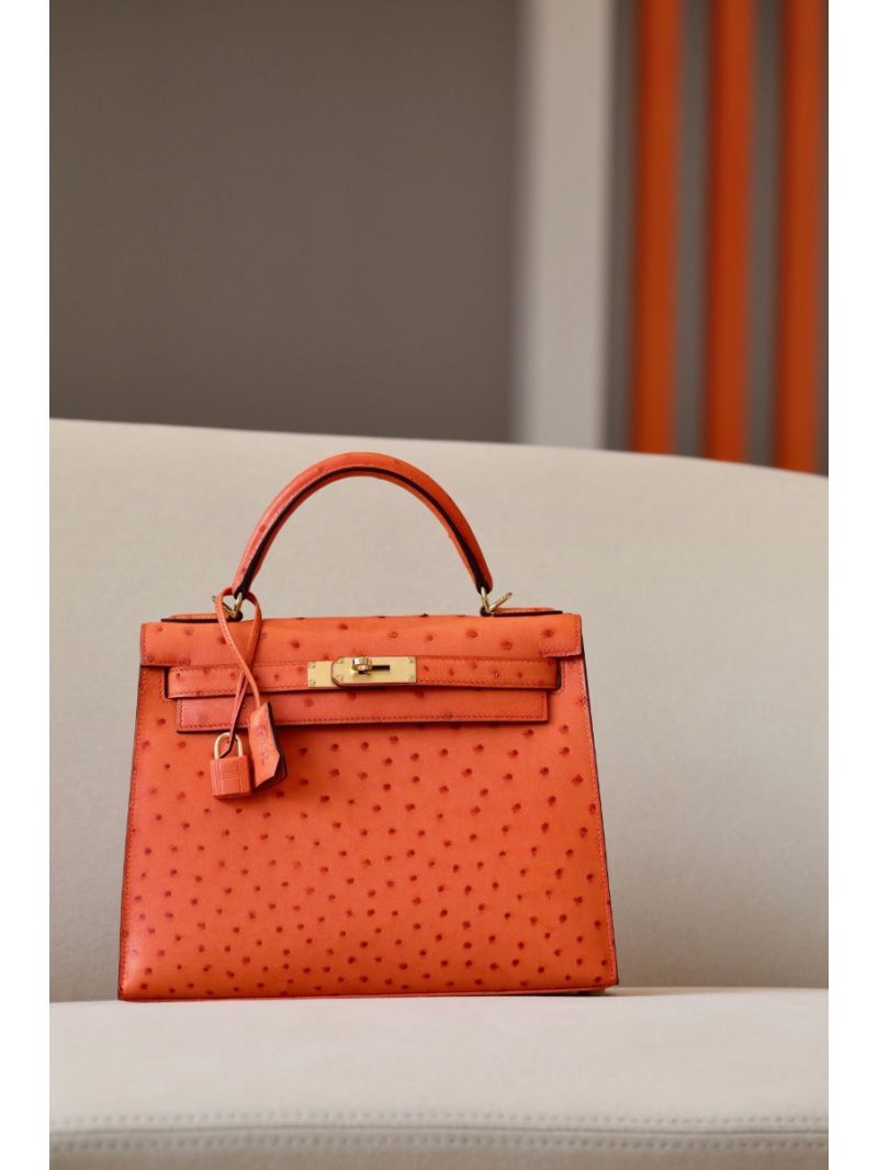 Hermès Kelly Ostrich Leather in Orange