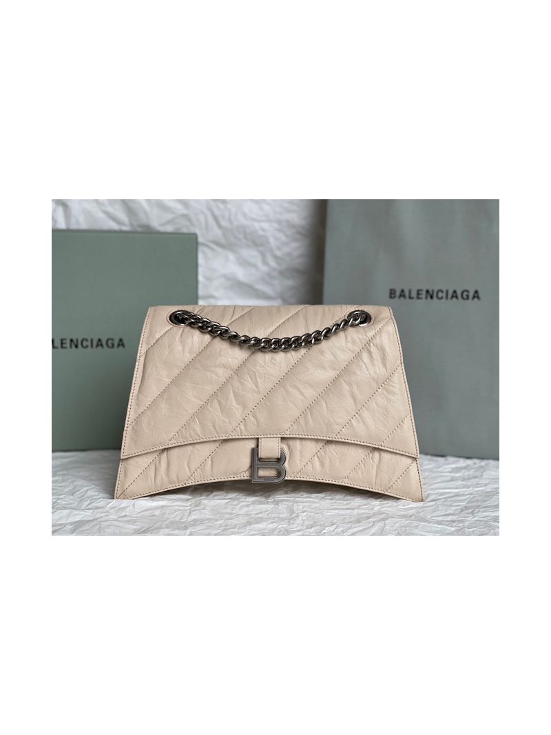 Balenciaga Crush Medium Chain Bag In Quilted Sand Crushed Calfskin 716393