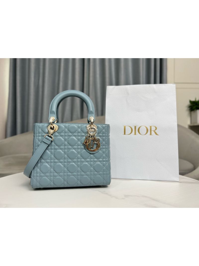 Dior Lady Dior Medium Quilted in Cannage Lambskin Leather Bag M0565 Sky Blue