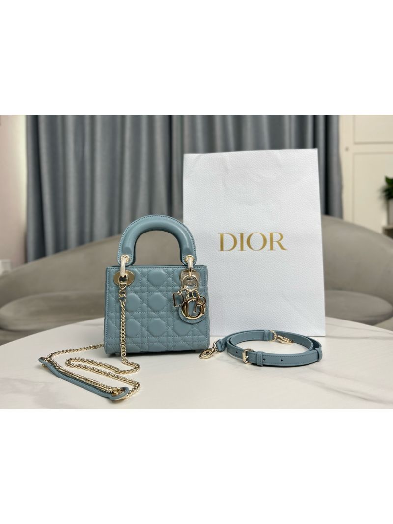 Dior Quilted Lambskin Leather Mini Lady Dior Bag Sky Blue