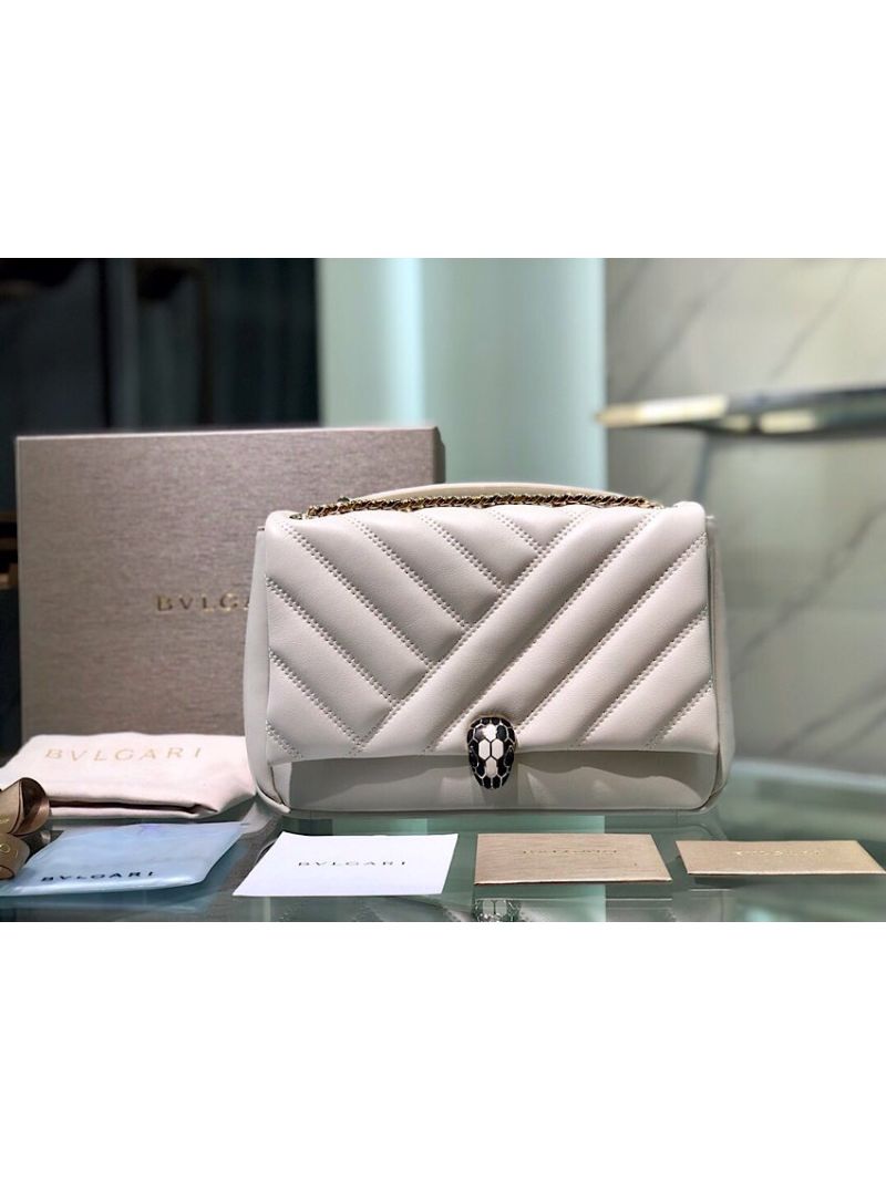 Bvlgari Serpenti Cabochon Medium Matelassé Leather Shoulder Bag 287983 White