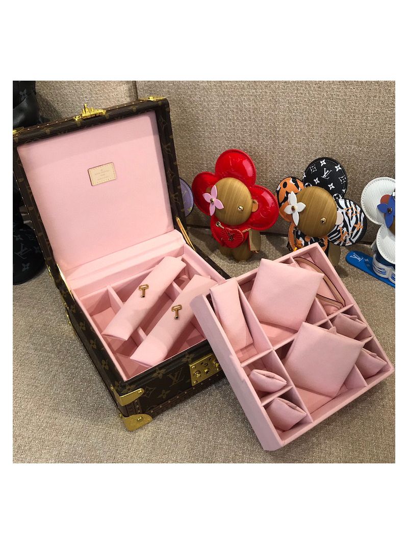 Louis Vuitton LV Jewelry Box M20040 Monogram Canvas with Rose Ballerine Lining