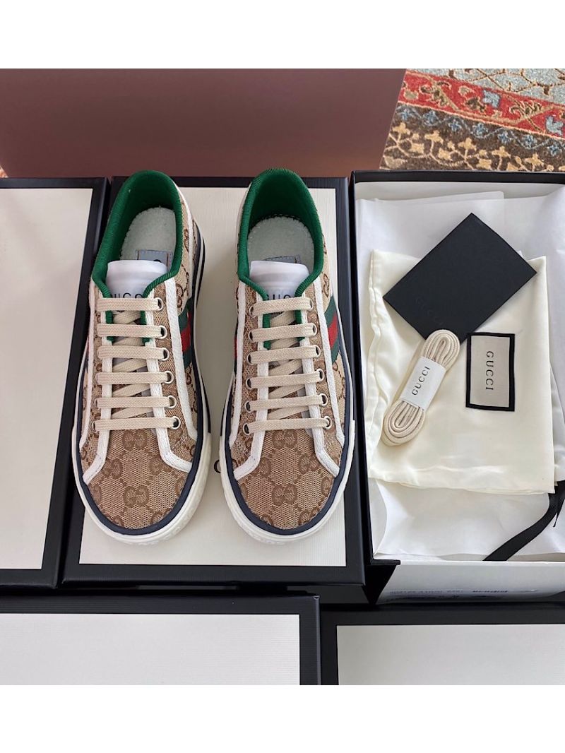 Men Women's Gucci Tennis 1977 Sneaker 606110 Beige Ebony Canvas
