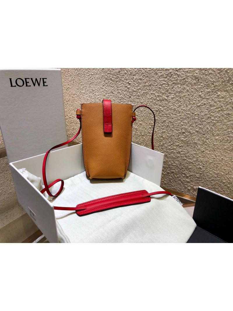 Loewe Small Gate Pocket Bag in Grained Calfskin 16842 Light Caramel/Pecan