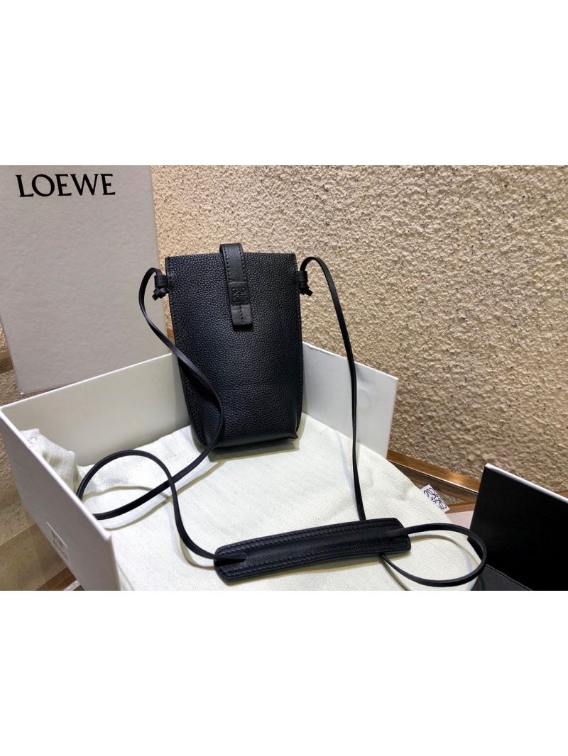 Loewe Small Gate Pocket Bag in Grained Calfskin 16842 Black