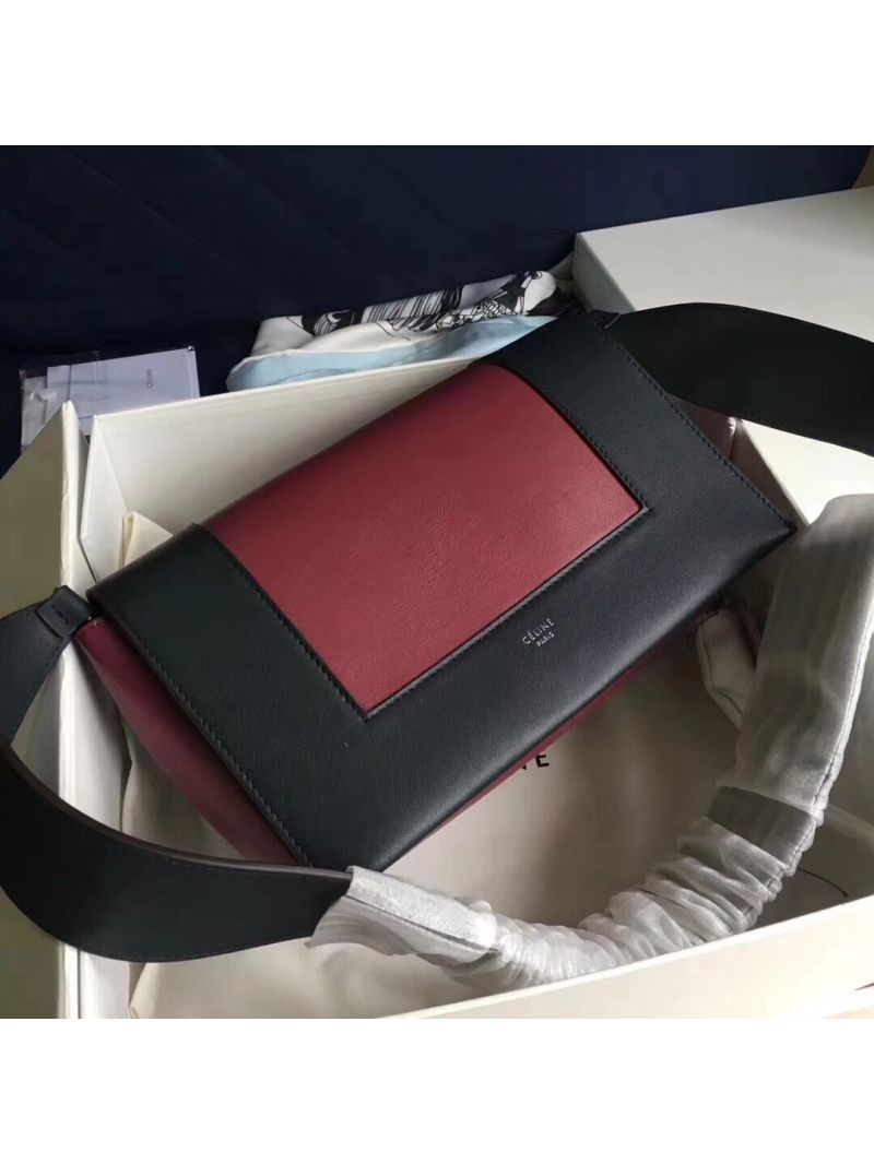 Celine Medium Frame Shoulder Bag in Navy Burgundy Shiny Smooth Calfskin 180263