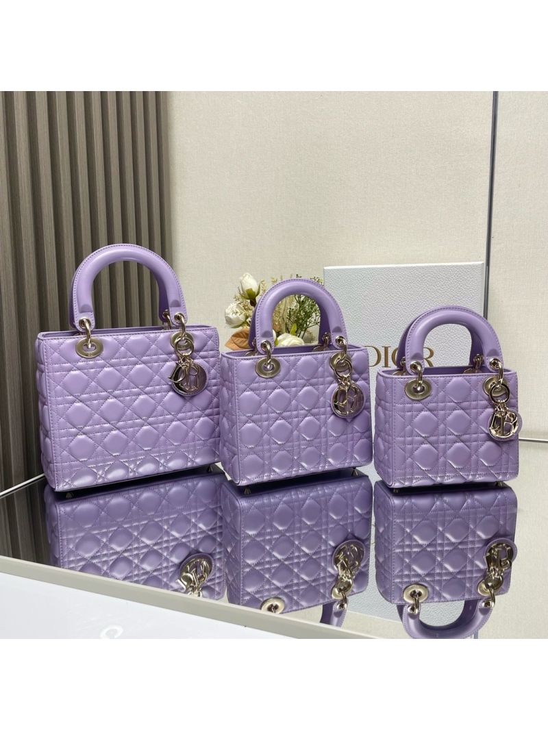 Dior Quilted Lambskin Leather Mini Lady Dior Bag Lilac