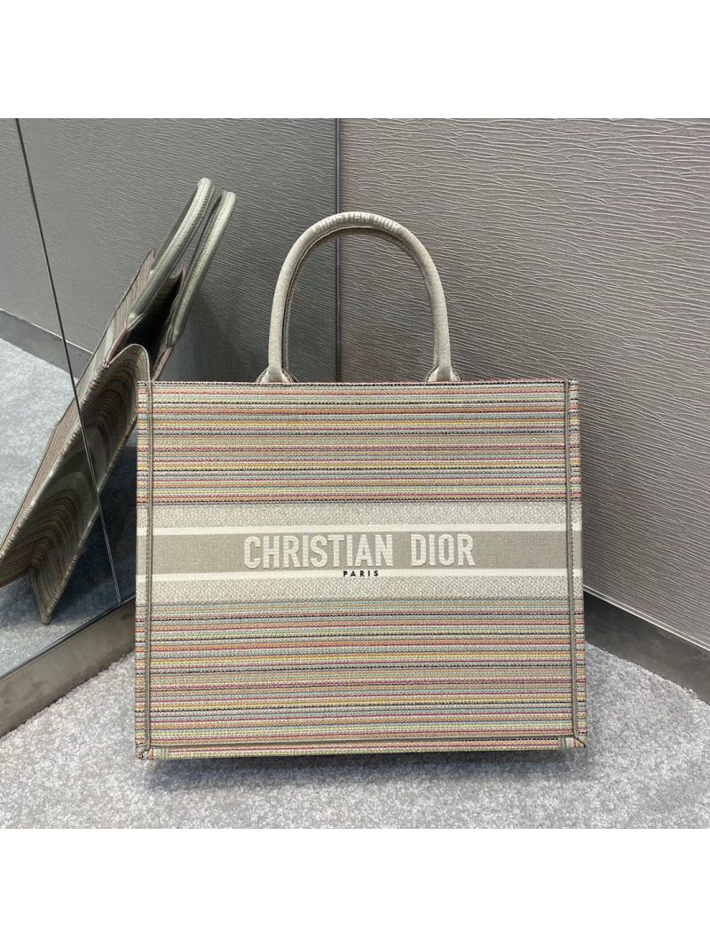 Dior Book Tote bag in Multicolor Stripes Embroidery