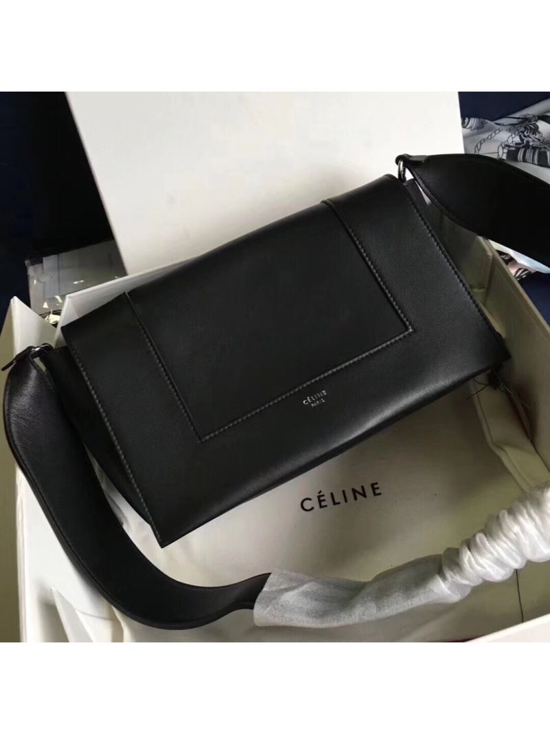 Celine Medium Frame Shoulder Bag in Black Shiny Smooth Calfskin 180263
