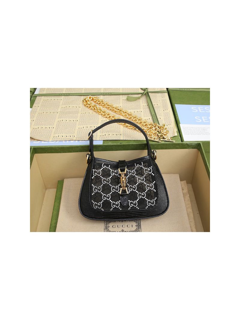 Gucci Jackie 1961 Mini Crystal GG Lizard Bag 677027