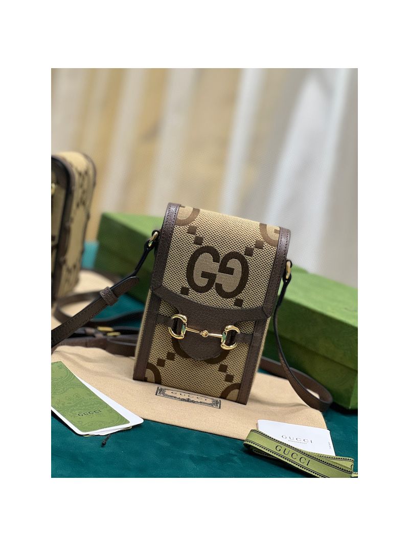 Gucci Jumbo GG Mini bag 625615 Camel and Ebony Jumbo GG canvas