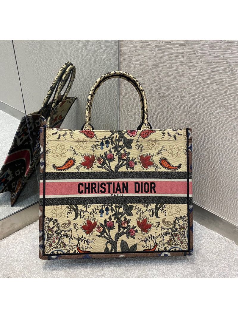 Dior Book Tote bag in Multicolor Dior Flowers Embroidery