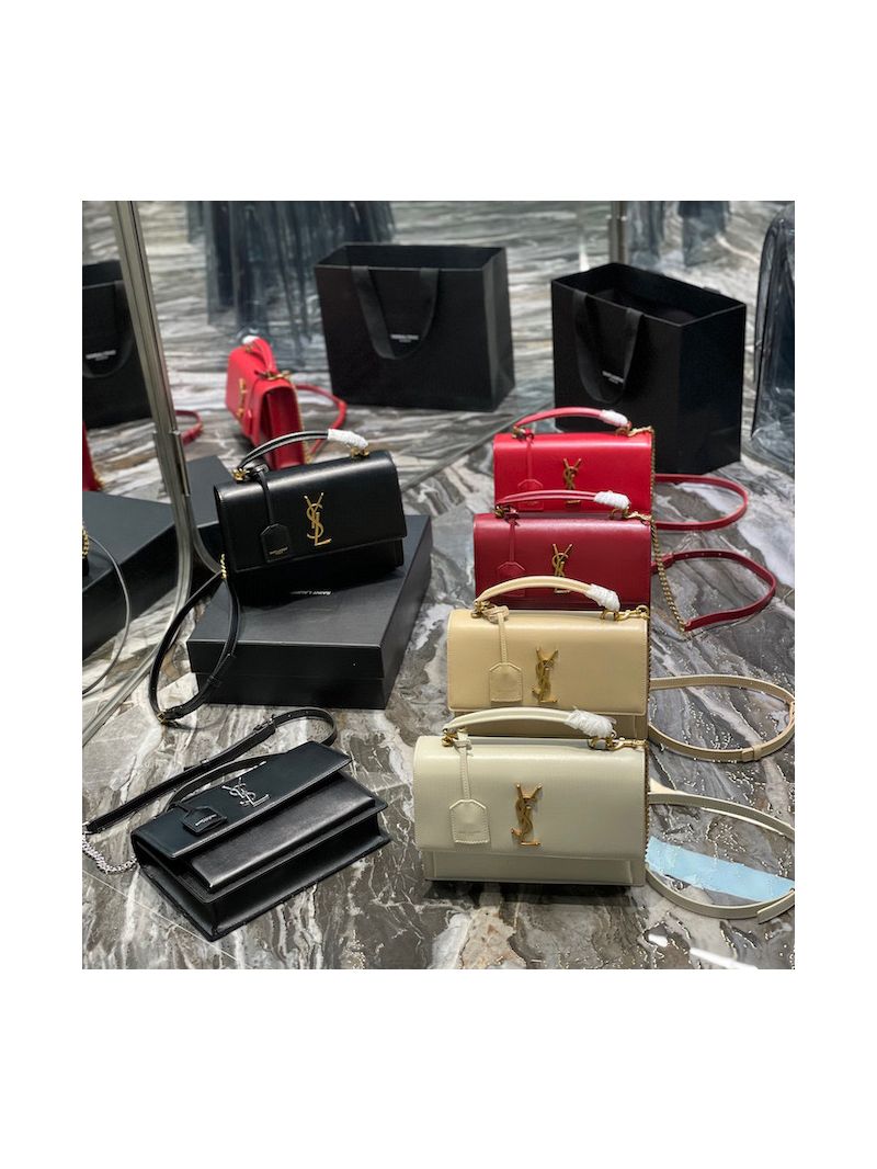 YSL Saint Laurent Medium Sunset Satchel In Smooth Leather 634723 Blanc