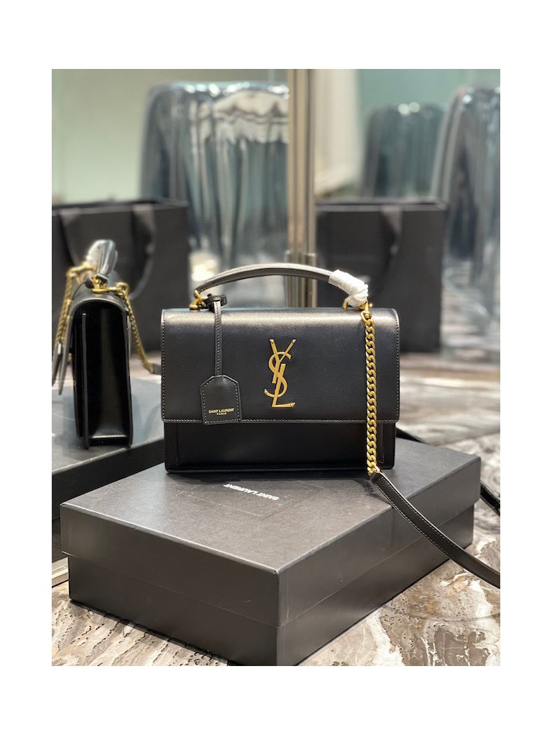 YSL Saint Laurent Medium Sunset Satchel In Smooth Leather 634723 Black
