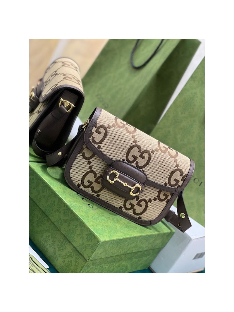 Gucci Horsebit 1955 Jumbo GG bag 602204 Camel and ebony jumbo GG canvas
