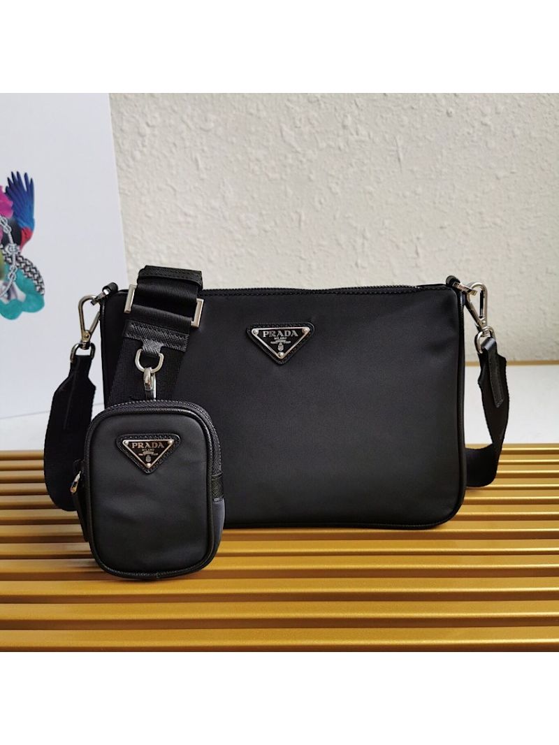 Prada Nylon and Saffiano Leather Bag with Strap 2VH113 Black