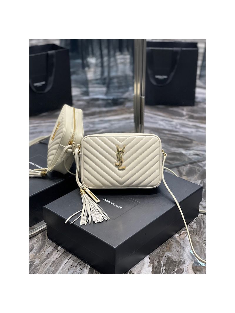 YSL Saint Laurent Lou Camera Bag In Supple Quilted Leather 520534 Blanc