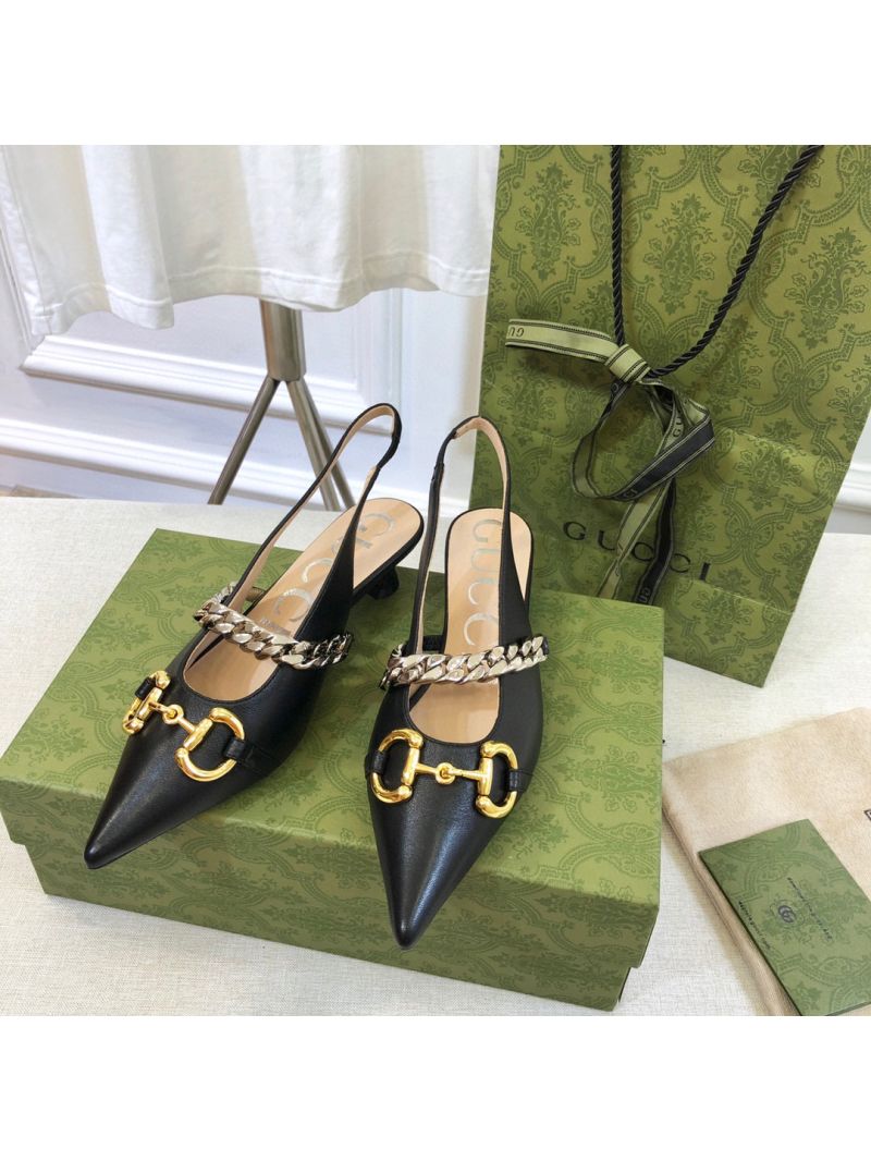 Gucci Women's Leather Pump With Horsebit Slingback 616596 Black