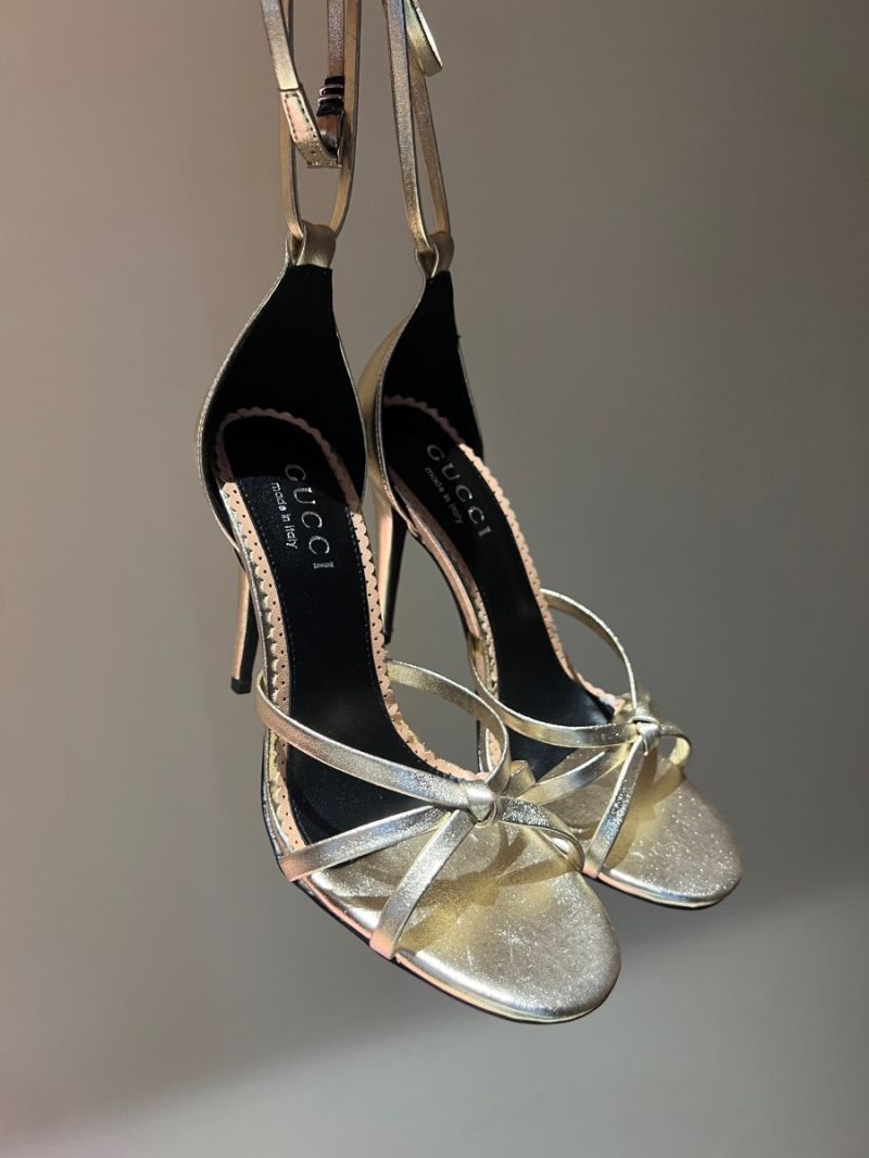 Gucci Strappy Sandal With Double G 748868 metallic Leather