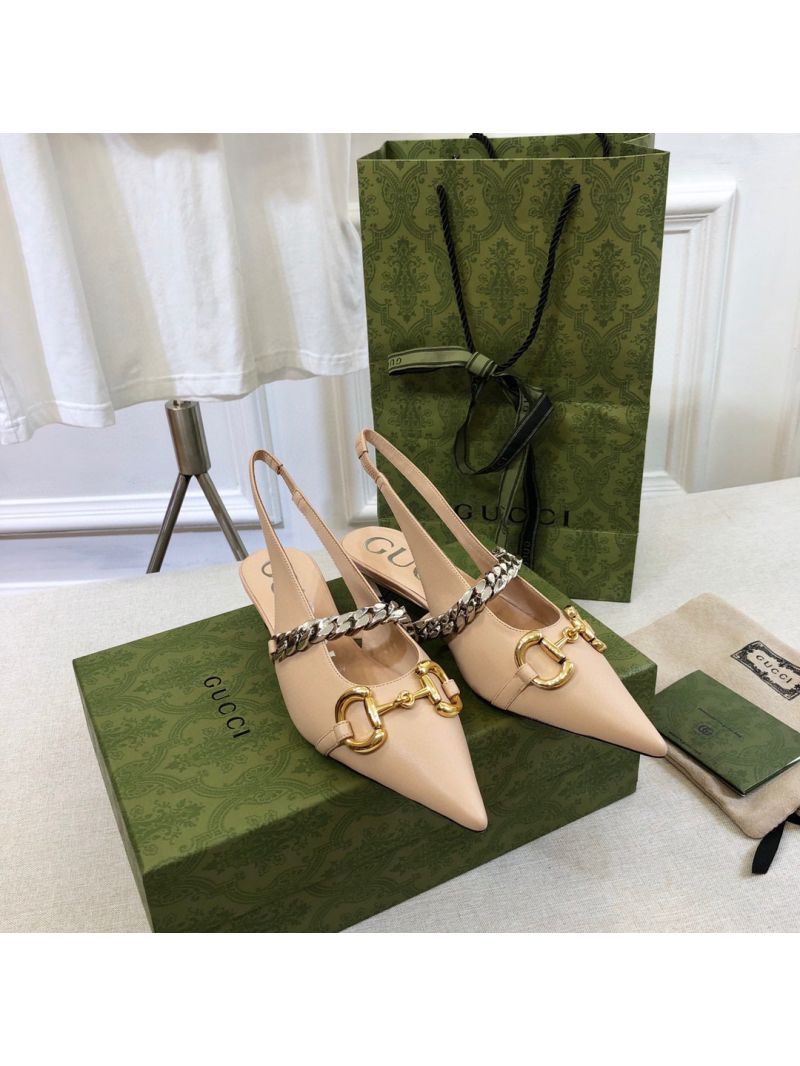 Gucci Women's Leather Pump With Horsebit Slingback 616596 Nude