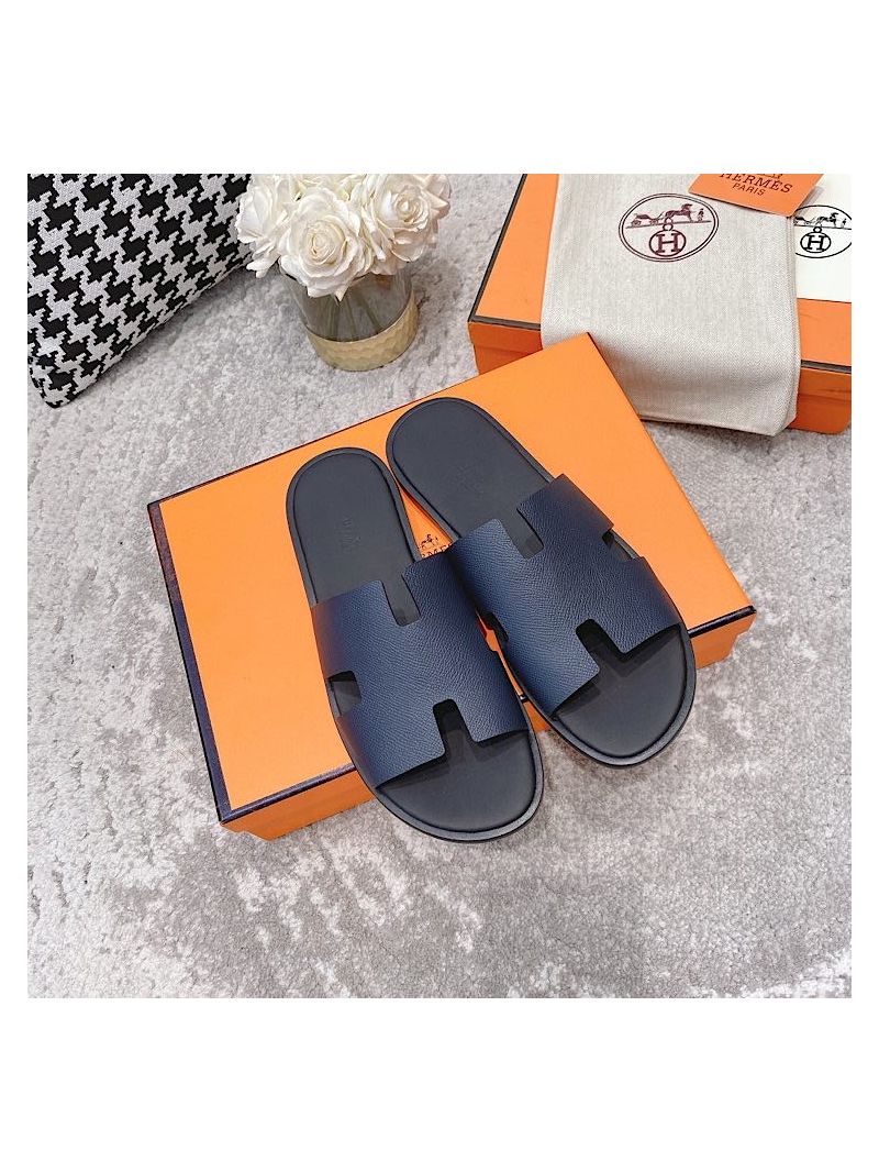 Hermes Izmir Sandals in Epsom Calfskin H181403 Navy Black