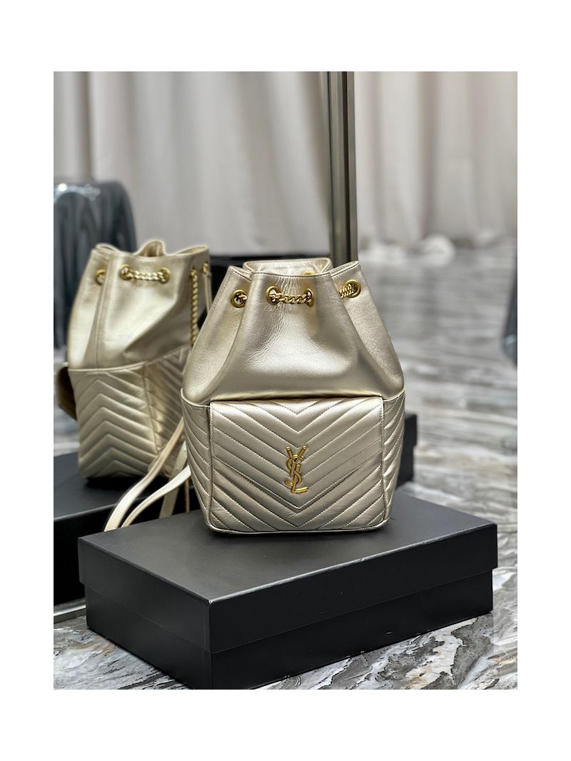 YSL Saint Laurent Joe Backpack In Lamé Leather 672609 Champagne Gold