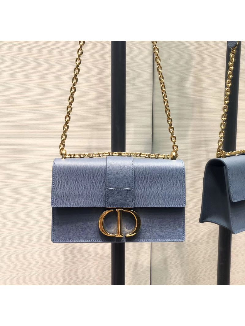 Dior 30 Montaigne Grained Calfskin Bag with Chain M9208 Denim Blue