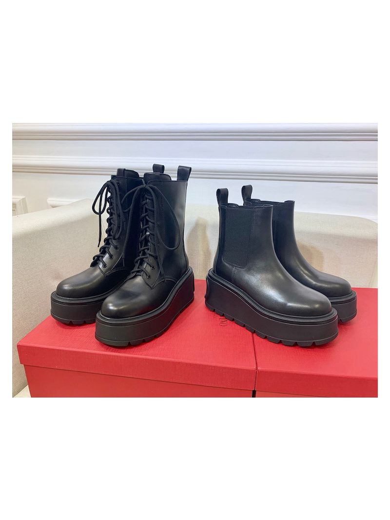 Valentino Uniqueform VLOGO Leather Platform Combat Boots 80mm Black
